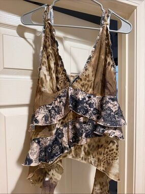 Ecote Leopard Print Ruffled Camisole in Brown and Black